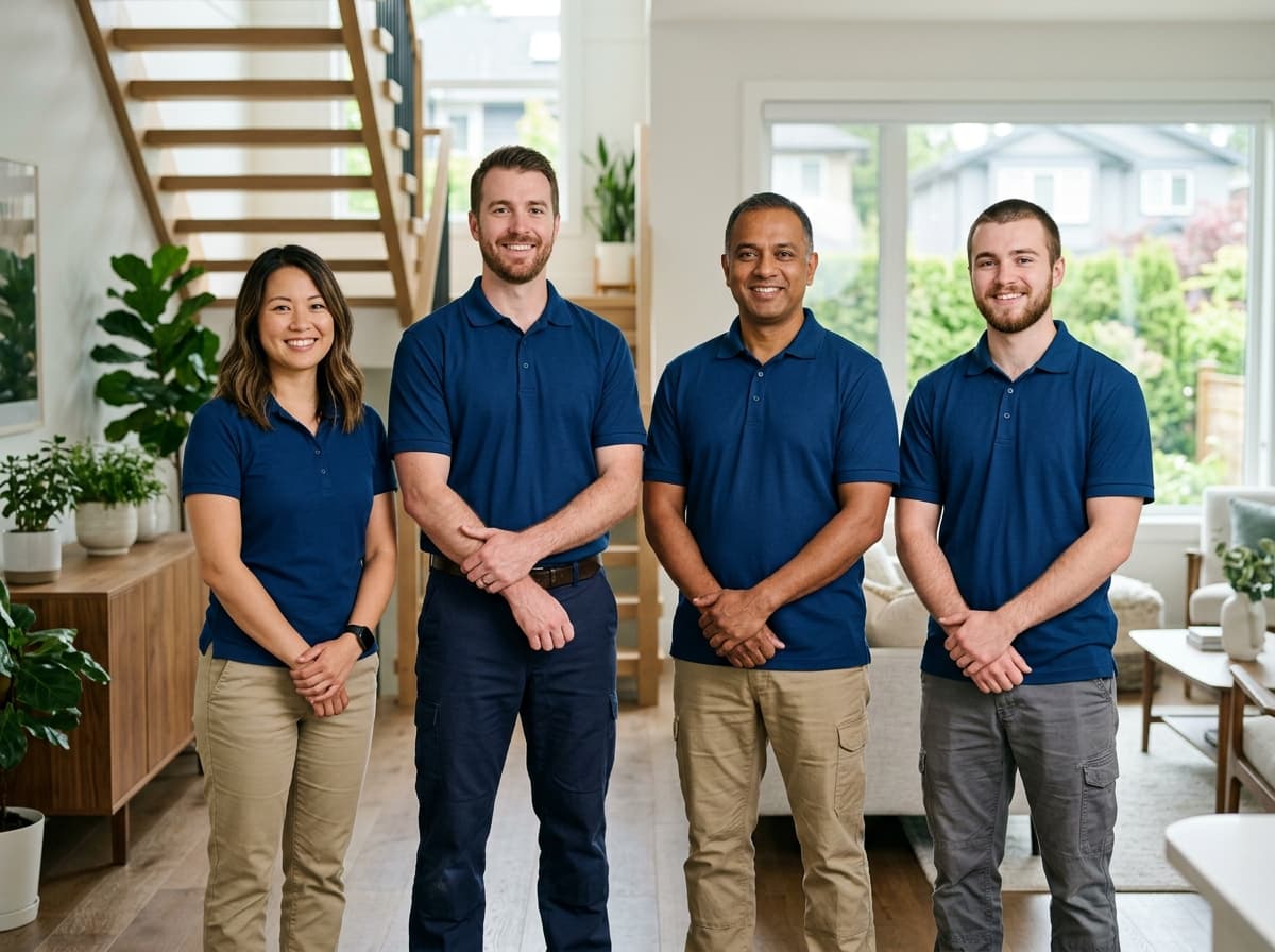 Taskio Team of professionals wearing white shirts with TASKIO logo